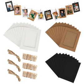 30 Pcs Paper Picture Frames Paper Frames Photo Banner 4x6 Inch Cardboard Photo Frame with Wooden Clips and Ropes DIY Hanging Picture Display for Party, Home, Office, Wedding, Wall Decor