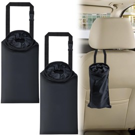 2 PCS Car Trash Bags, Washable Car Garbage Bag Hanging, Detachable Car Trash Can with Top Elastic Vent & Velcro Bottom Opening, Seat Back Tash Bag for Car,Travelling,Outdoor