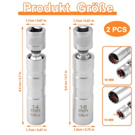 Finkow Spark Plug Wrench, Pack of 2, 14 mm and 16 mm Universal Flexible Spark Plug Socket, Magnetic Spark Plugs, Socket Disassembly Tool, for Car Repair