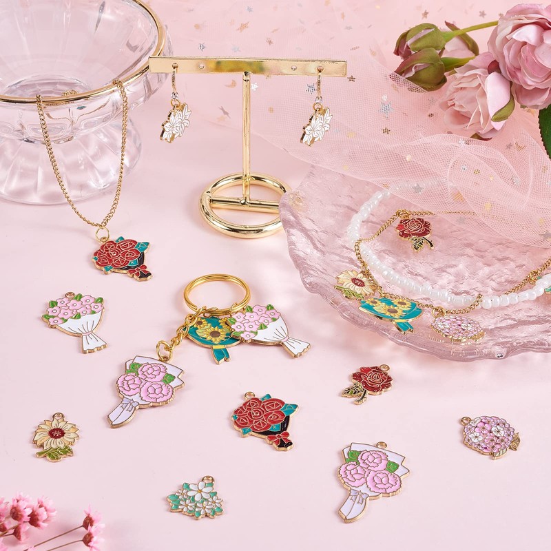 COGCHARGER 18 Pieces Enamel Flower Charms Pendant Bouquet Flowers Charm