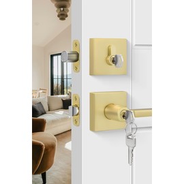 goldenwarm Exterior Deadbolt and Keyed Entry Door Handle Set, Brushed Gold Key Entry Front Door Handle with Lock and Key, Heavy Duty Zinc Alloy (1 Pack)