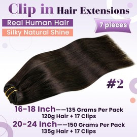 LaaVoo Real Hair Clip-In Extensions Brown Clip Extensions Real Hair 120 g Clip-In Extensions Real Hair Dark Brown Real Hair Extensions Clips Straight Full Head 40 cm 7 Pieces #2