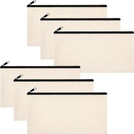 Phicorn Small Canvas Zipper Pouch – 6-Pack (8" x 4.2") Blank Natural Cotton Bags with White Lining for DIY Crafts, Makeup, Travel & Everyday Organizing