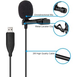 USB Lavalier Microphone, 9.84ft Lapel Microphone for Computer, Lapel Clip-on Omnidirectional Condenser Mic for Laptop, PC and Mac, Perfect Podcasting, Gaming, Streaming and Recording [Plug & Play]