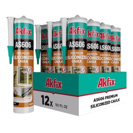 Akfix AS606 White Acrylic Latex Caulk for Painters (12x10.1 fl.oz.) - Siliconized Acrylic Caulk for Window and Door Sealing, Crack Filling, Baseboards & Trim, Odorless, Paintable | 12 Pack