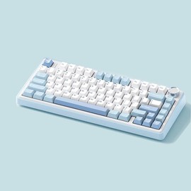 AULA F75 Wireless Keyboard Mechanical, Rechargeable 3 Mode Keyboard Gaming Keyboard, RGB Gasket Wireless Keyboard, Office Customized 75% Layout Gamer Keyboard, Gaming Room Supplies - Color: White + Blue, Specification: Grey Wood Axis