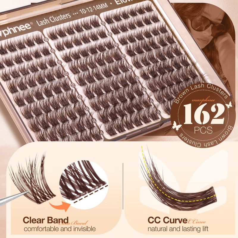 Brown Cluster Lashes Natural Fluffy Eyelash Clusters (10-14MM, Elowen)