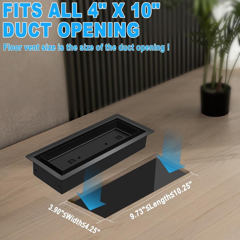 3 Pack 4x10 Flush Mount Floor Register – Heavy-Duty Matte
