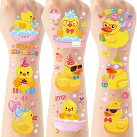 Funny Ducky Temporary Tattoos - 200+ Ducky Theme Birthday Party Decorations Supplies, Fun Animal Party Favors Fake Tattoo for Kids Boys Girls, School Prize (8 sheets)