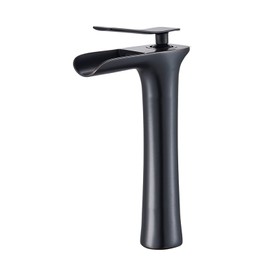 XYBSDBTNR Waterfall Faucet for Bathroom Sink, Hot and Cold Sink Mixer Tap Faucet, Solid Brass, Waterfall Single Handle Bathroom Sink Faucet Tall, Black(Black)