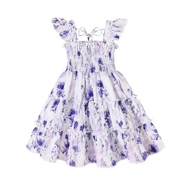 YOUNGER TREE Toddler Girl Dress Kids Sleeveless Ruffle Dresses for Girls Summer Outfits Beach Sundress(Purple Floral Dress,6-7 T)
