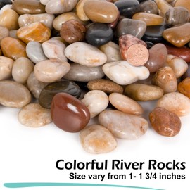 GASPRO 30 Pound River Rocks, Decorative Stones for Walkways, Outdoor Landscaping, Garden, Yard, 1-1 3/4 Inch, Polished Pebbles for Planters, Flower Beds, Vase, Mixed Color