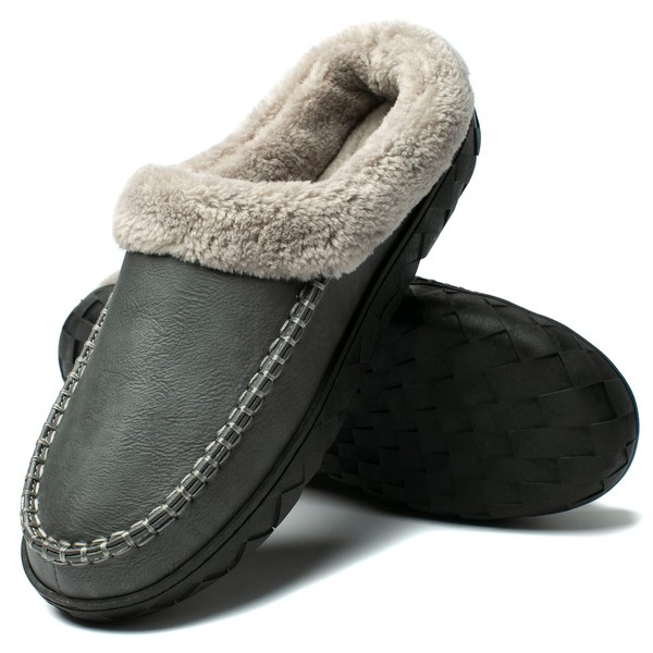 DUCAN Room Shoes, Men's, Winter Slippers, Boa Included, Warm, Waterproof, Cold Protection, Room Slippers, Silent, Lightweight, Anti-Slip, Easy to Wear, Clog Shoes, Sandals, Indoor/Outdoor Wear, gray