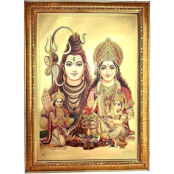 MYRA INC Golden Color Lord Shiva and Parvati Picture with