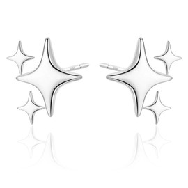 Sterling Silver Earrings Star Stud Earrings for Women Teen Trendy Hypoallergenic Small Post Pierced Studs Earrings Jewelry Gifts (3 Stars)