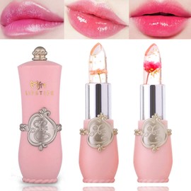 BKPPLZP 2 Pack Crystal Flower Jelly Lipstick,Magic Color Changing Lipstick,PH Clear Temperature Color Changing Lipgloss,Lip Balm,Long Lasting Nourishing Moisturizing Lip Stick Set(Set A)