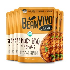 BeanVIVO (Pack of 6) Organics Plant based Protein BBQ Pinto Beans - Good Source of Fiber - Nutritious & Microwave Meals - Gluten-Free Plant Food - 10 oz