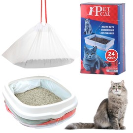 Jumbo Cat Litter Box Liners with Drawstring, 24 Count Extra Thick and Durable Litter Box Liner Bag Disposable Waste Bags for Home/Kitchen Trash Cans (36" x 18")