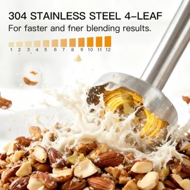 MEGAWISE 3-in-1 Immersion Hand blender, Powerful MOTOR & Stainless Steel Stick Blender, 4 Sharpe Blades with Whisk, Milk Frother Attachments