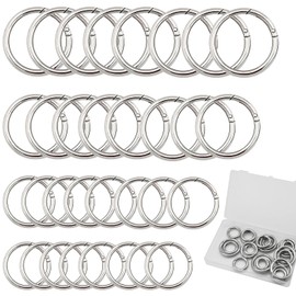 32 PCS Spring O Ring Set, Circle Carabiner Clip in 4 Size, Zinc Alloy Round Carabiner Snap Trigger Buckle (Silver)