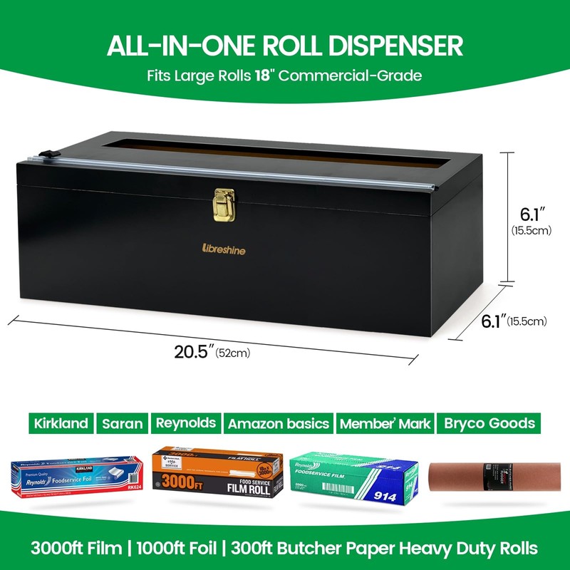 Libreshine Black 18 Inch Plastic Wrap Dispenser with Slide Cutter