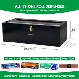 Libreshine Black 18 Inch Plastic Wrap Dispenser with Slide Cutter – Commercial-Use Paper Roll Cutter for Food Service, Fits 3000ft Film, 1000ft Foil & Butcher or Freezer Paper Rolls