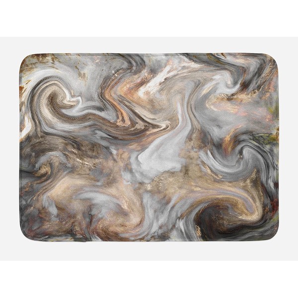 Ambesonne Marble Bath Mat, Retro Style Paintbrush Colors in Marbling Texture Watercolor Artwork, Plush Bathroom Decor Mat with Non Slip Backing, 29.5" X 17.5", Sand Brown