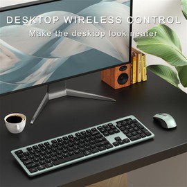 MPTOG Wireless Keyboard and Mouse Combo, Full-Size 104-Key Office Keyboard with 15 Function Keys, Numeric Keypad, Single USB Receiver, Compatible with PC and Laptop(Green)