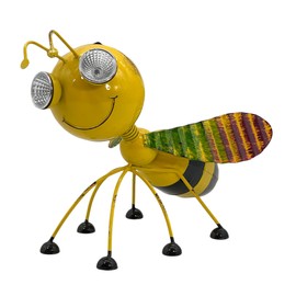 Galt International Yellow Bee Metal Garden Statue w/Solar LED Lights Yard, Patio, Lawn and Garden Decor and Ornament, Outdoor and Indoor Statue