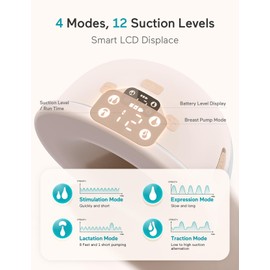 Paruu Hands Free Breast Pump P16, Wearable Breast Pump Electirc Portable with 4 Modes & 12 Levels, Max 309mmHg Strong Suction 19/21/24mm Flange Inserts Wearable Breastfeeding Pump, 2 Pack（Nude