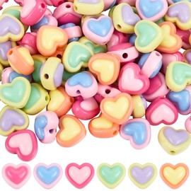 SUNNYCLUE 100Pcs Heart Shaped Bead Acrylic Love Heart Beads Bulk 8 x 15mm Colorful Opaque Hearts Valentine's Day Loose Spacer Large Bead for Jewelry Making Necklaces Bracelets DIY Crafts Accessories