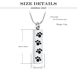 QGJNSGC Paw Print Urn Necklace for Ashes Pet Ashes Necklace Cremation Jewelry Memorial Pendant for Dog Cat Ashes Keepsake Locket Jewellery for Men for Women (Silver)