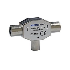 electrosmart TV Aerial Coax Splitter 1 Male to 2 Female - Converts an existing Female Coax Socket to Two Female Coax Socket Outputs