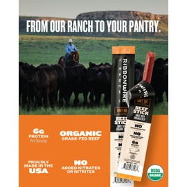 Ribbonwire Ranch Beef Sticks, Made with Organic Beef, Pasture Raised, High Protein Snack, Healthy, Low Carb, Keto Friendly, Gluten Free, Nitrate Free, On the Go, 1 Ounce Sticks, Variety, 12 Pack