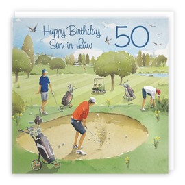 Hunts England - 50th Son-in-Law Golfing Birthday Card - Age 50 Card For Son-in-Law - Golf Birthday - Milo's Gallery - Fun Card - Age Fifty Birthday Card - Son In Law Birthday Card