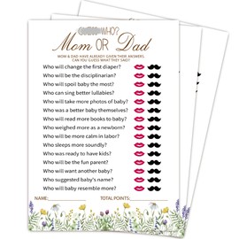 MXLINSW Who Mom Or Dad Game Cards, Wildflower Baby Shower Games, 25 Gender Neutral Cards, Floral Gender Reveal Party Supply Kit, Baby Shower Decorations(5''x7'')-A26