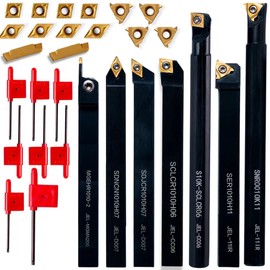 Carbide Lathe Tools - Lath Threading Bit Set 21pcs - 7pcs 3/8" Turning Holder Boring Bars & 14pcs Indexable Cutting Inserts Golden CCMT060204 DCMT070204 11IR A60 MGMN200G