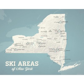 New York Ski Resorts Map 11x14 Print (Beige & Opal Blue)