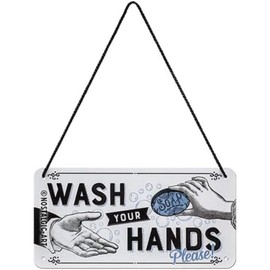 Nostalgic-Art Retro Hanging Sign, 10 x 20 cm, Wash Your Hands - Gift Idea for Your Home, Metal, Vintage Design with Saying