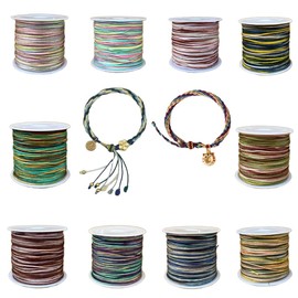 Waxed Cotton Cord Set, 0.8mm, 10 Colours, Rainbow Mix, for Jewellery Making and Crafts