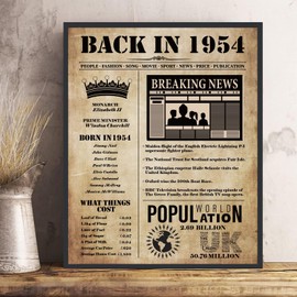 2PCS Back in 1954 Birthday Poster A4 Size Unframed - 71th Birthday Gifts for 71 Years Old Women or Men, Vintage Party Decor Table Decoration or Couple Celebrating Their 71th Wedding Anniversary