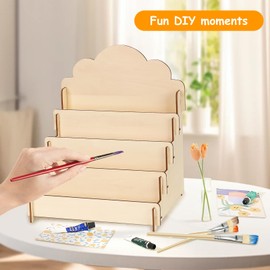 mumisuto Card Stand, 4 Shelves Greeting Card Display Stand Postcard Stand Made of Wood, Multi-Purpose Brochure Holder, Sticker Display Stand for Craft Show, Retail, Sales Table