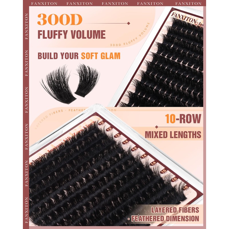Fluffy Lash Clusters 300D D Curl 12-16mm Soft Band Volume