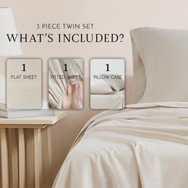 Linen Closet Luxury Cotton 144 Thread Count Organic Cotton 3-Piece Sheet Set,Twin, Beige