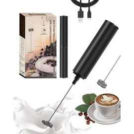 INFOOD Milk Frother Rechargeable with Cover - Coffee Frother Wand, Drink Mixer Handheld with 2 Detachable Stainless Whisks 2 Speed Adjustable for Latte, Cappuccino, Hot Chocolate, Egg, Black