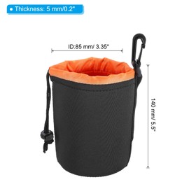 PATIKIL Camera Lens Bag Set of 2 3.5" Inner Diameter x 5.5" Tall Drawstring Lens Pouch, Thick Protective Neoprene Material for DSLR Camera Lens, Water Bottle, Coffee Cup and More - Black Orange