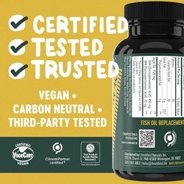 Freshfield Vegan Omega 3, Algae (Algal) Oil, Fish Oil Free Company, Third Party Tested, Carrageenan Free, DHA Supplement w/DPA, Plant Based Omega. Supports Heart, Brain, Joint Health
