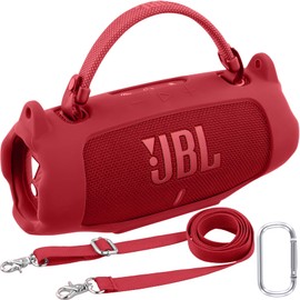 khanka for JBL Charge 6 Waterproof Portable Bluetooth Speaker Silicone Case,Soft Protective Sleeve Cover with Shoulder Strap for JBL Charge 6 Speaker (Red)