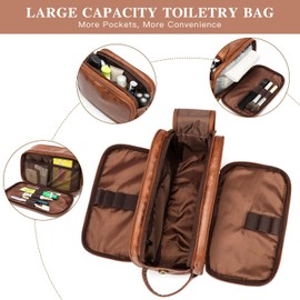 Laripwit Travel Toiletry Bag for Men Small Leather Wash Bag Shaving Dopp Kit Bathroom Water-Resistant Makeup Cosmetic Case for Toiletries Organizer Brown