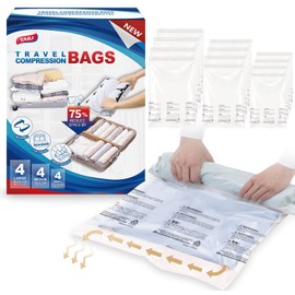 TAILI Vacuum Bags for Clothes Travel Pack of 12 in 3 Sizes 70 x 45 cm, 60 x 40 cm, 50 x 35 cm Vacuum Bag Set Travel to Roll Reusable and Easy to Carry Vacuum Bags for Backpack